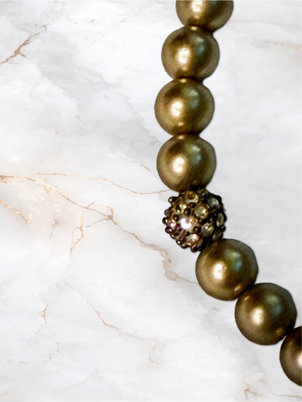 Vintage Givenchy Bronze Faux Pearl Choker Necklace Pavé Crystal Accents - Picture 17 of 17